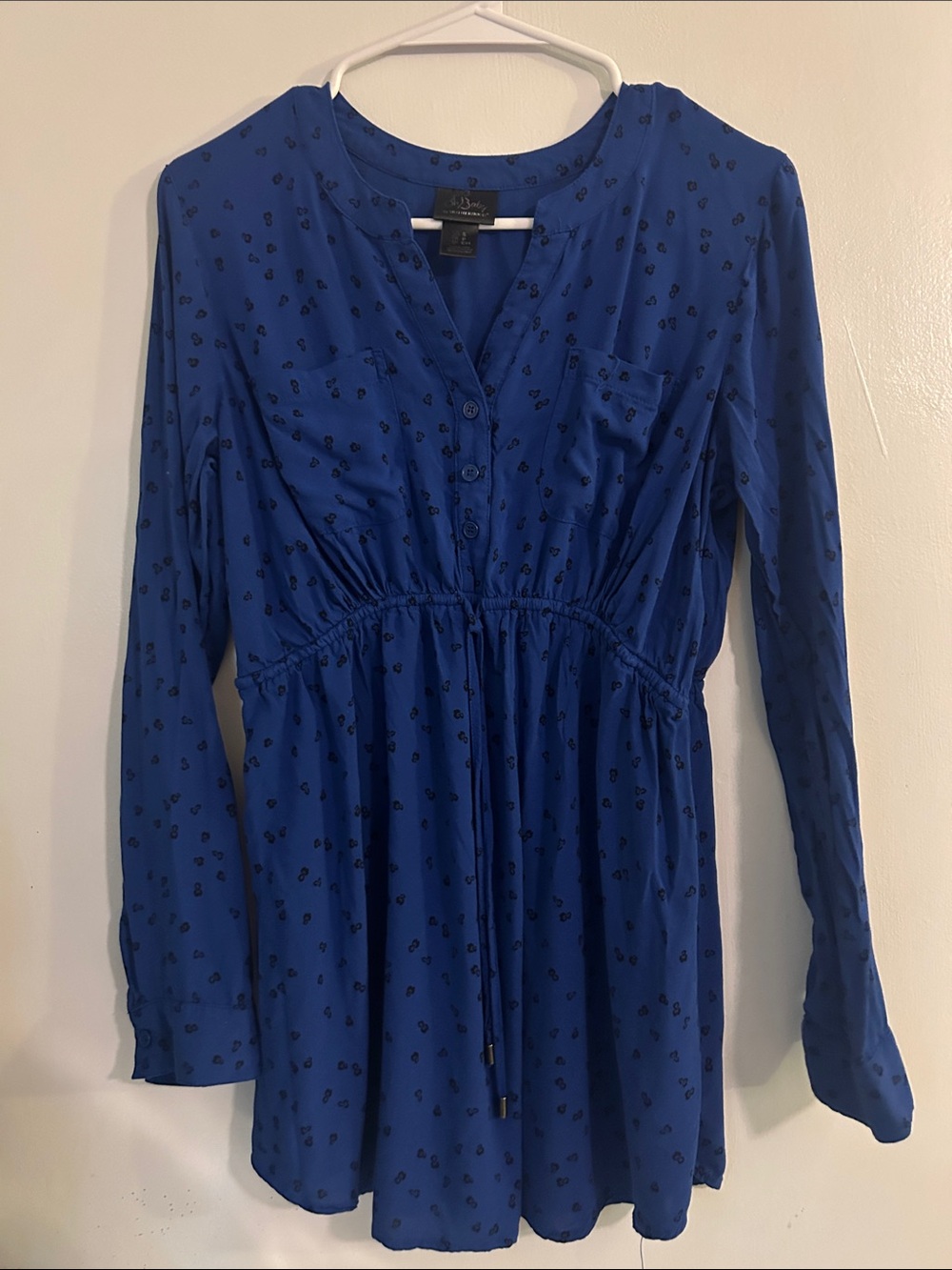 Motherhood Cobalt Blue Long Sleeve Drawstring Dress